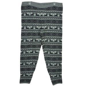 33 Degrees Fair Isle Reindeer Snowflake Knit Leggings Gray Black White 2X